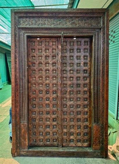 Original Indian House Door Brass Pins on Carving Pattern