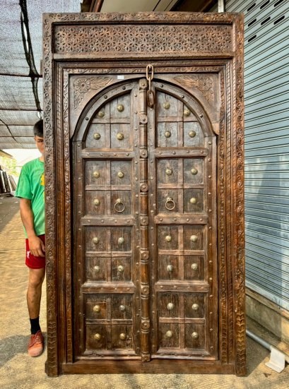 Fine Antique Indian Entrance Door with Brass Decor