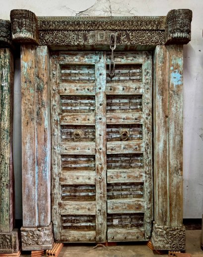 Delightful Blue Vintage Teakwood Gate Door