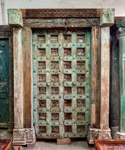 Teakwood Door in Green Color