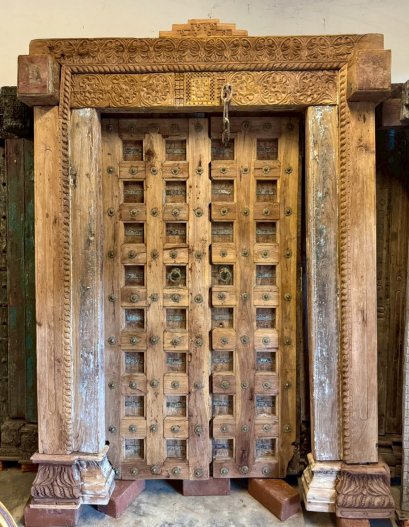 Antique Teakwood Door with Colonial Carving