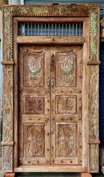 Antique Teakwood Door with Colonial Carving