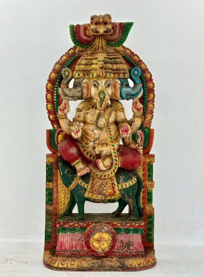 Antique Wooden Painted Ganesh