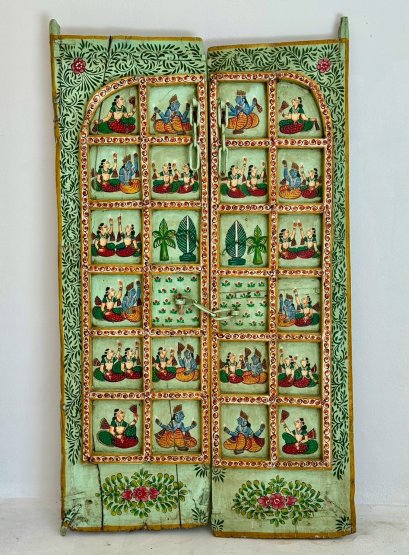 Antique Wooden Painted Wall Panel