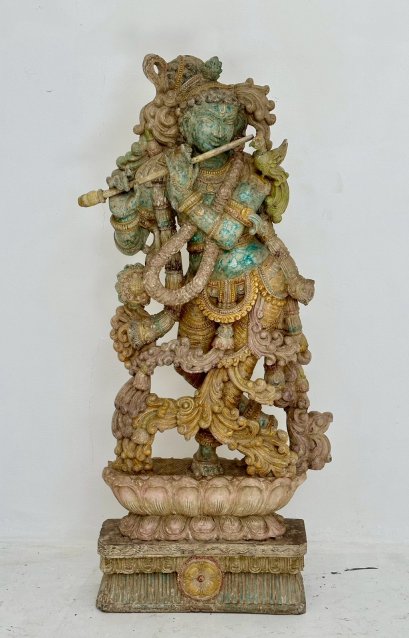 Antique Wooden God Krishna Statue