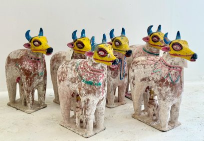 Antique Painted Cow Statue