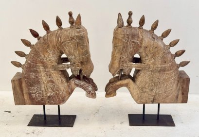 Wooden Horse Statue Set of 2