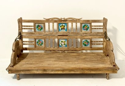 Antique Wooden Swing Bench with Chain