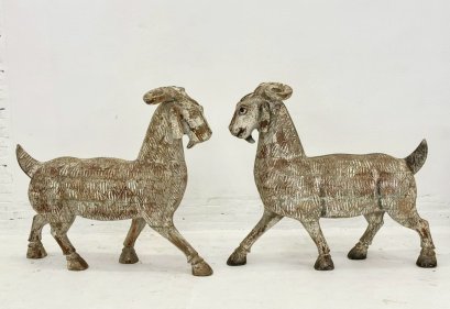 Goat Wooden Statue Set of 2