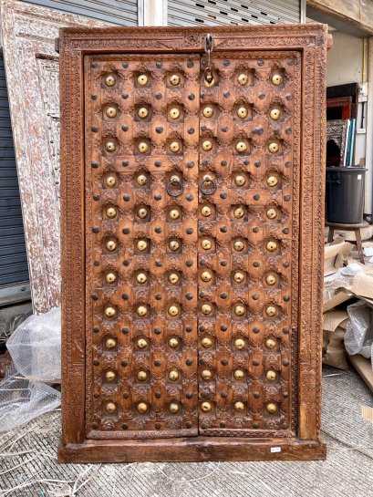 Traditional Indian Carved Door with Brass