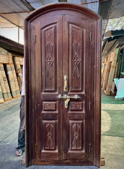 British Colonial Dark Wooden Arch Door