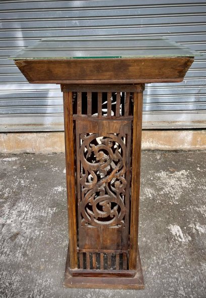 Teak Side Table Perforated Glass Top