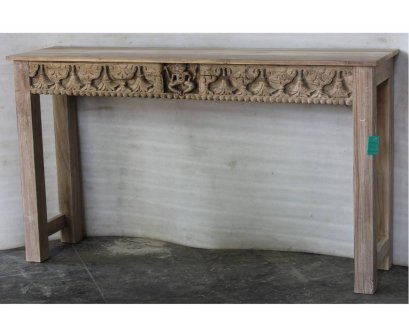 Ganesha Carved White Washed Console Table