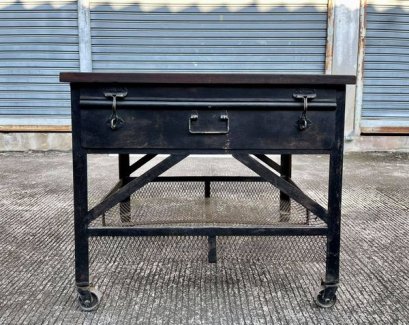 Industrial Top Wood Coffee Table with Wheels