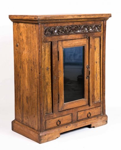 ตู้ไม้ขนาดเล็กแกะสลักลายประตูกระจกเงา