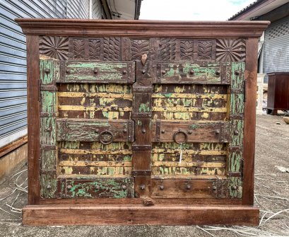 Indian Sideboard 2 Doors in Rustic Green Yellow