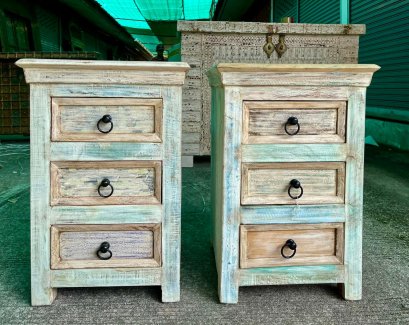 ตู้หัวเตียงสีขาวขัดหยาบชุดสองชิ้น