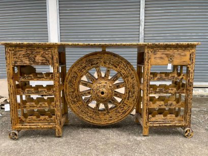 โต๊ะเคาเตอร์บาร์เกวียนโบราณสีเหลือง