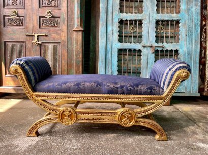 CS30 French Style Bedroom Bench Dark Blue Silk