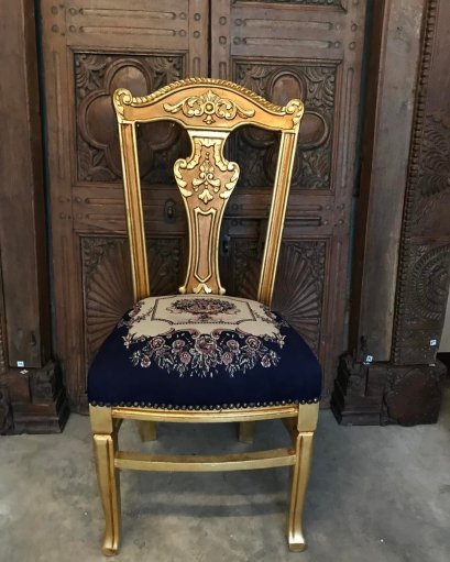CS32 French Chairs Golden &amp; Blue Set of 6