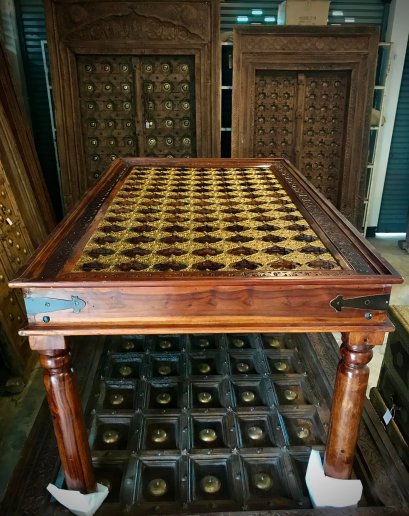 Dining Table with Embossed Brass Decor