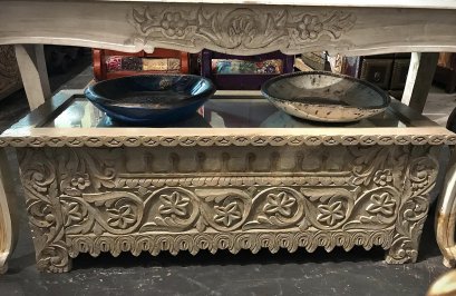 BX48 White Flower Carved Box Top Mirror