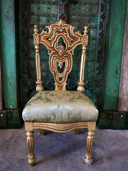 Luxury French Light Green Golden 6 Dining chairs