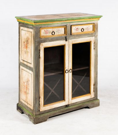 Painted Glass Cabinet with Drawers