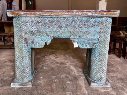 CL44 Carved Console Table in Blue Antique Finishing