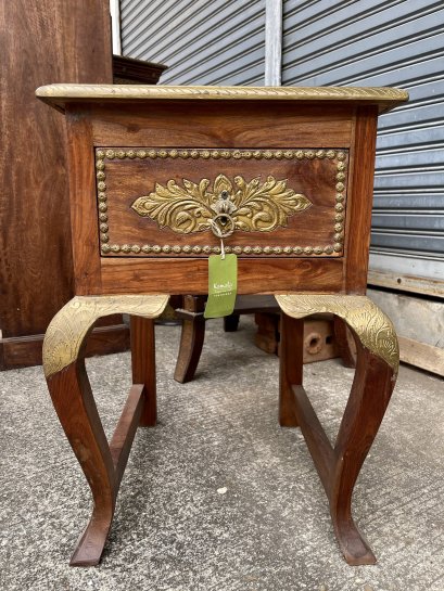 STB22 Side Table with Drawer and Brass Decor
