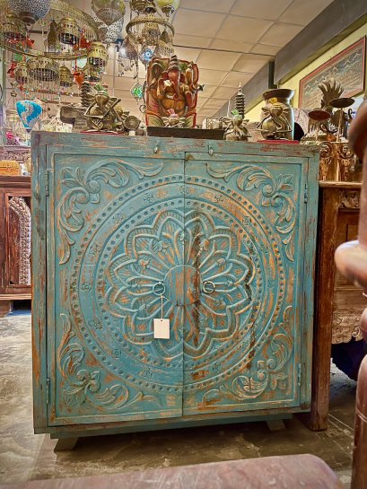 Blue Sideboard with 2 Carving Doors