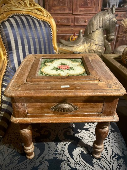 STB42 Pretty Side Table Vintage Tile Top with Drawer