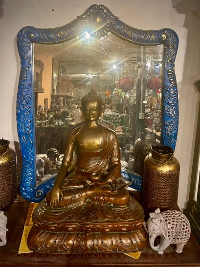 MR104 Impressive Blue with Golden Carved Wall Mirror