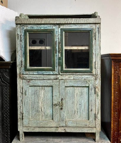 Vintage Light Green Glass Cabinet
