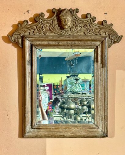 Colonial Carved Wooden Mirror with Man Face