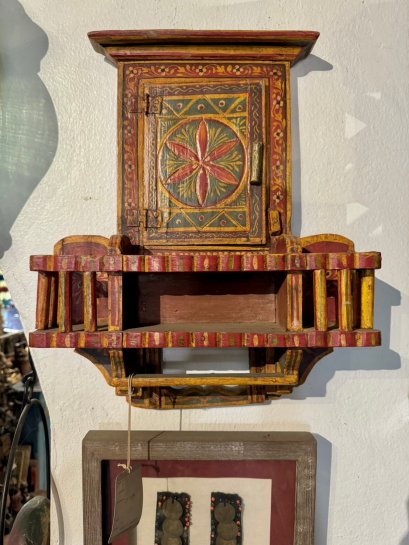 Red Painted Wall Mirror with Door