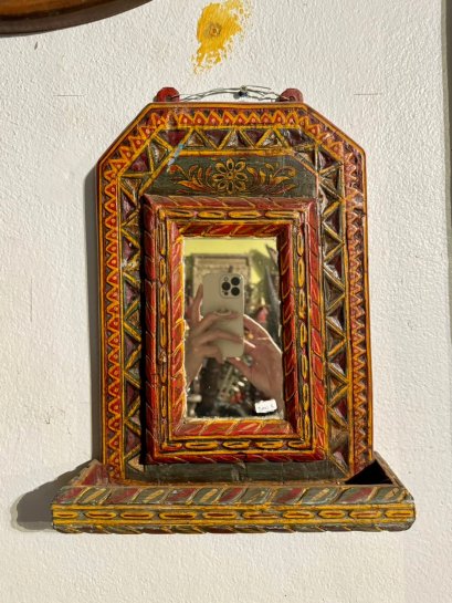 Red Painted Wooden Mirror