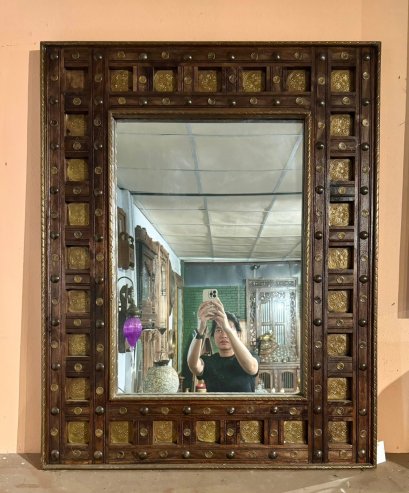 Indian Wooden Frame with Brass Decor
