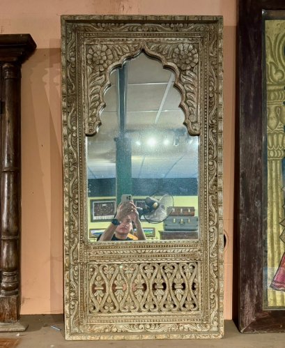 White Arch Carved Mirror