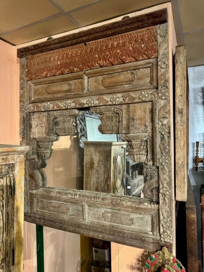 Antique Carved Wood Mirror Large Size