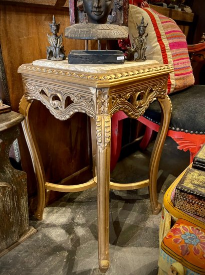 STB24 French Side Table White Marble Top