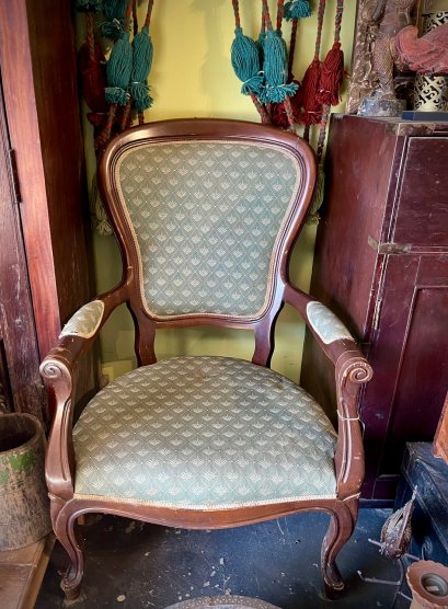 European Armchairs Set of 2 Vintage Green Fabric