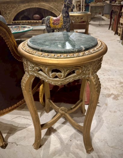 Round French Side Table Green Marble Top