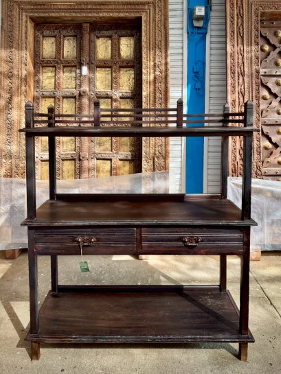 Large Teak Wooden Shelves with Drawers