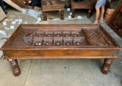 Antique Arch Coffee Table with Brass Decor