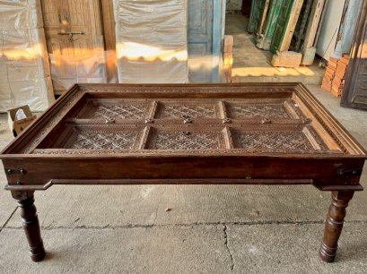 Wooden Dining Table with Carving Old Antique Door