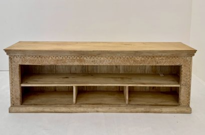 Magnificent Bleach Display Shelves Cabinet with Carving