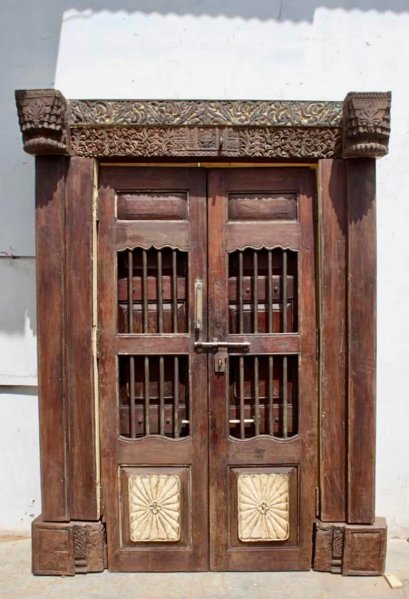Rare Colonial Double Doors with Iron Bars