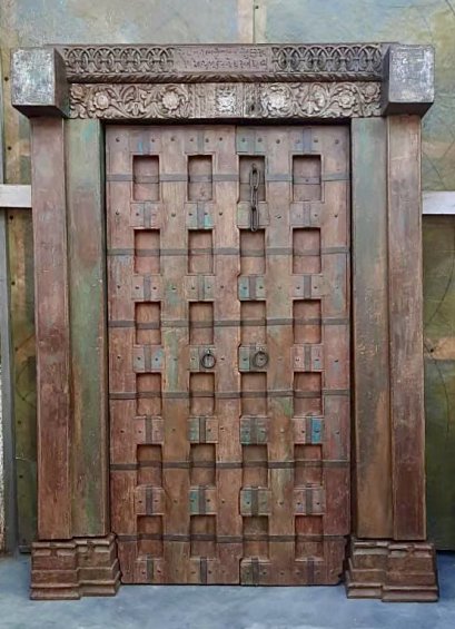 Old Indian Door with Distressed Green Color