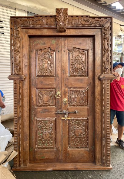 Gorgeous British Colonial Door with Unique Carving Front